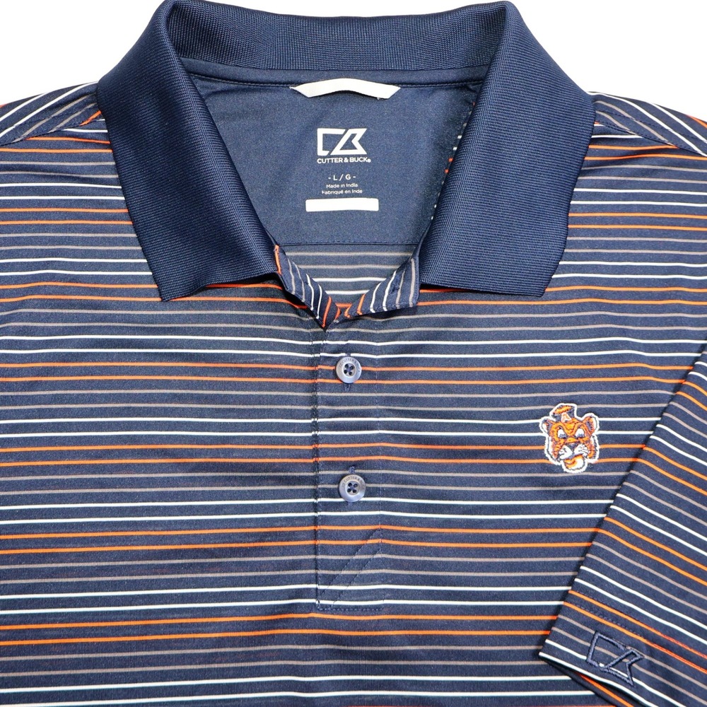 Cutter & Buck Mens Auburn Tigers Polo Shirt Large Navy Orange Striped Golf Top